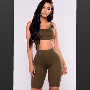 Brand new x-small olive green two piece set